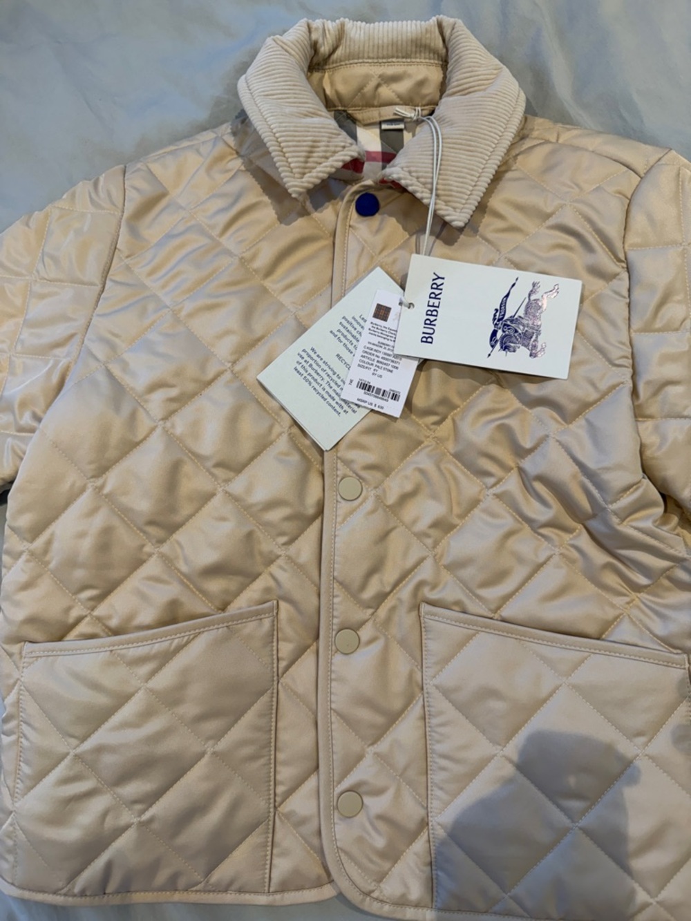 NWT Burberry Beige Quilted Puffer Jacket for Kids